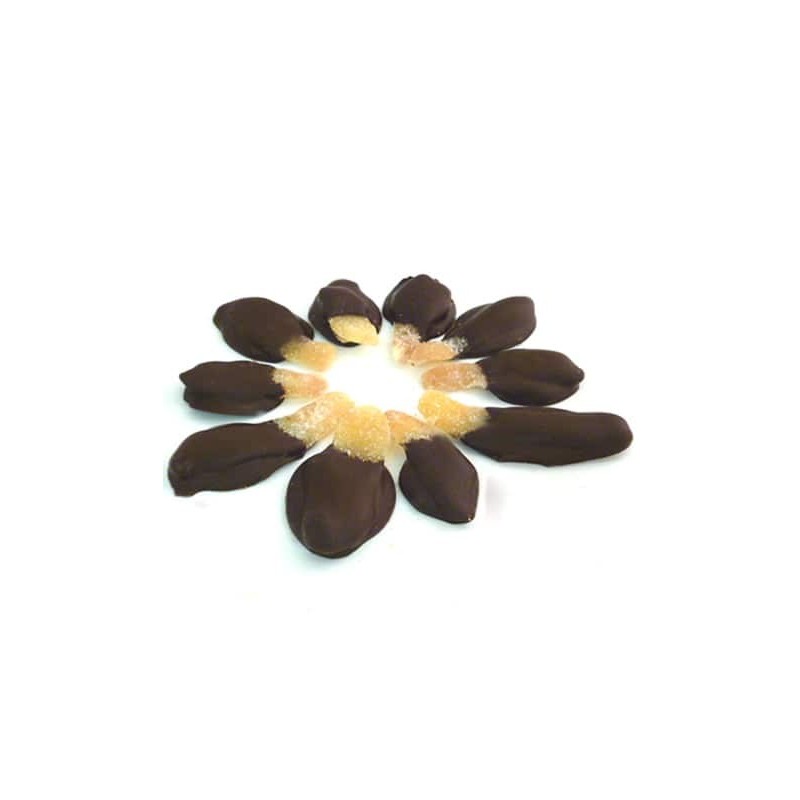 Zenzero ricoperto con cioccolato fondente