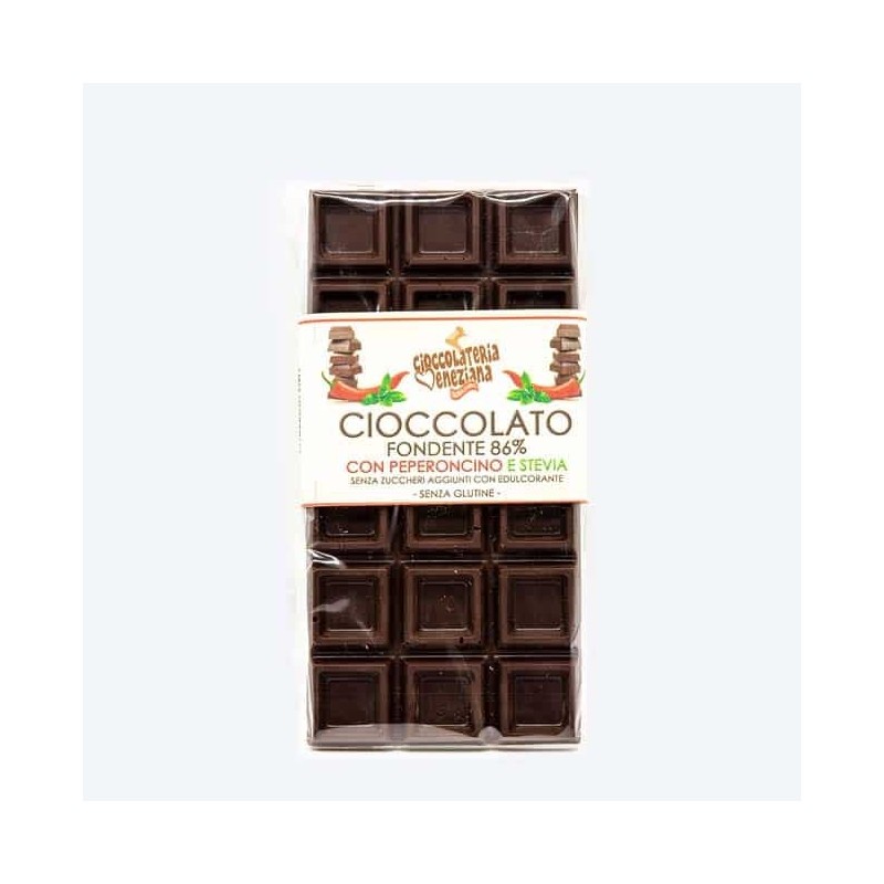 Tavoletta Cioccolato Fondente 86% al Peperoncino dolcificato con stevi