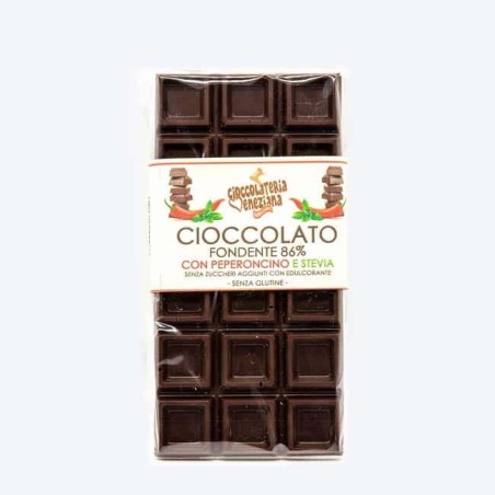 Tavoletta Cioccolato Fondente 86% al Peperoncino dolcificato con stevi