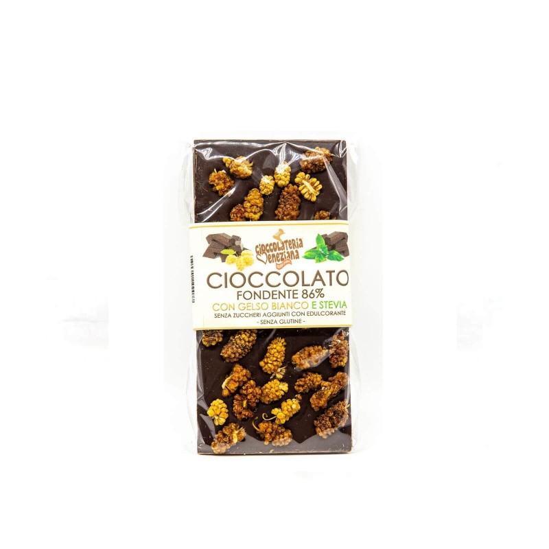 Tavoletta Cioccolato Fondente 86% con gelso bianco dolcificato con ste