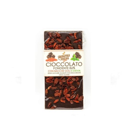 Tavoletta Cioccolato fondente senza zucchero con stevia e bacche goji