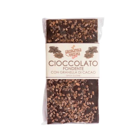 Tavoletta di cioccolato fondente 70% con granella di fave di cacao 100